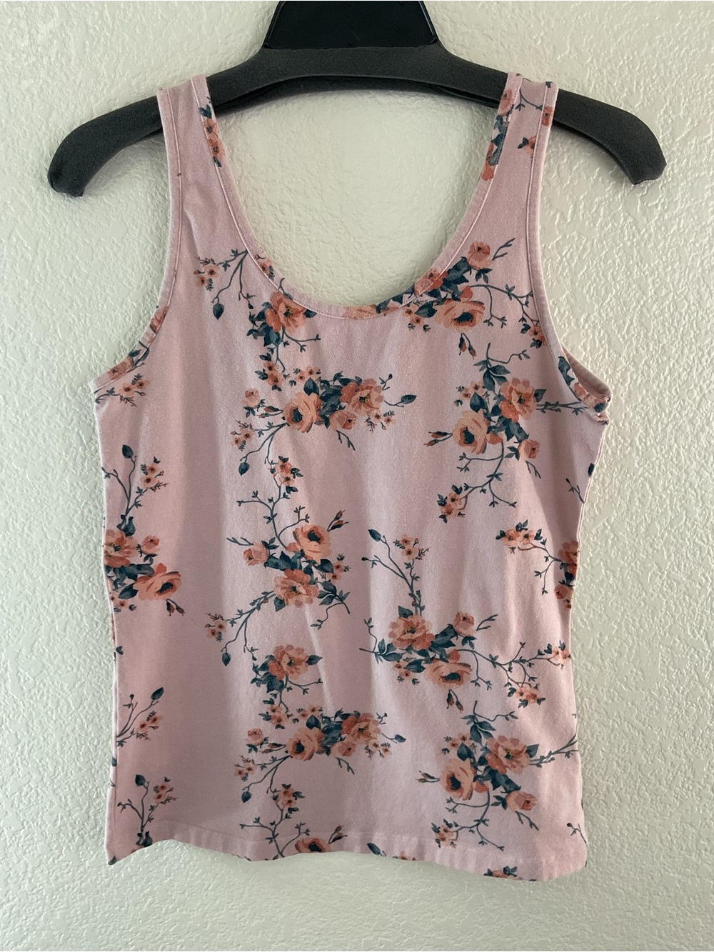 Terranova Floral Scoop-Neck Tank Top Dusty Pink Cotton Festival Petite